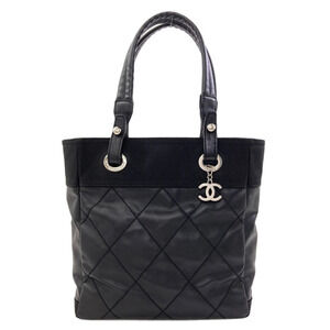 Chanel Paris Biarritz Tote PM, Silver Hardware, Bag, Coated Canvas, Women's C...